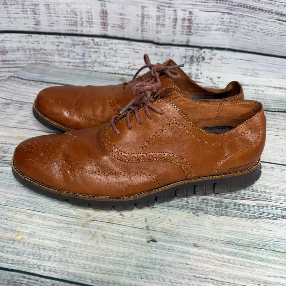 Cole Haan Zerogrand Mens 13 Brown Leather Wingtip Oxford Brogue Shoes